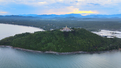 Aerial view of Wat Tang Sai Temple in Ban Krut, Prachuap Khirikhan, Thailand