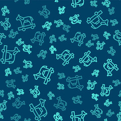 Green line Trojan horse icon isolated seamless pattern on blue background. Vector.