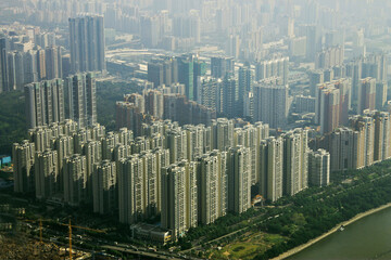 Fototapeta na wymiar Guangzhou town and Pearl river view from windows of Canton tower