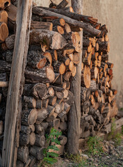 Stack of cut firewood in the garden