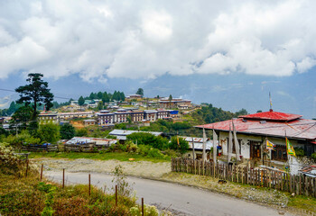 Obraz premium Bhutan, typical villages in a beautiful landscape