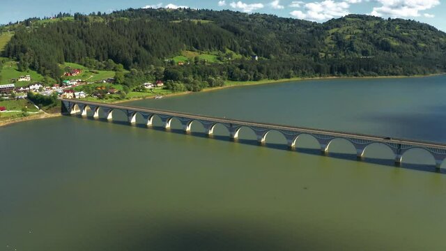 Aerial, Lacul Izvoru Muntelui, With Viaduct Poiana Teiului In Background, Romania