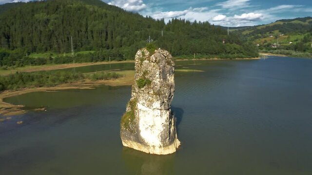 Aerial, Lacul Izvoru Muntelui, With Viaduct Poiana Teiului In Background, Romania