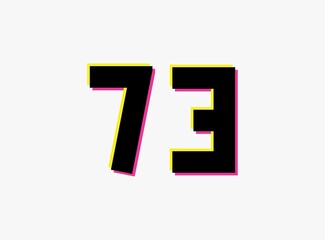Number 72 vector desing logo. DNumber 73 vector desing logo. Dynamic, split-color, shadow of  number pink and yellow on white background. 