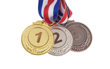 Gold, silver and bronze medal isolated on white background