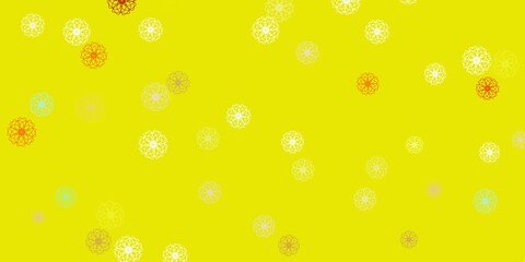 Light green, yellow vector doodle pattern with flowers.