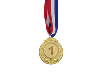 Gold medal with ribbon isolated on white background