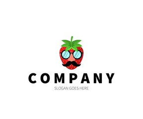 Strawberry mustache, glasses, incognito Logo Concept. Vector Design Illustration. Symbol and Icon Vector Template.
