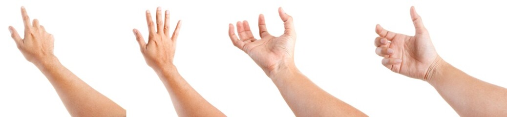 GROUP of Male asian hand gestures isolated over the white background.