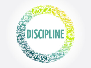 Discipline word cloud collage, concept background - obrazy, fototapety, plakaty
