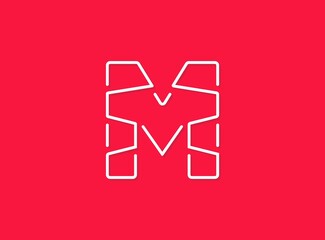 M letter, modern trendy desing. Continuous line, unique font. Vector eps10 illustration