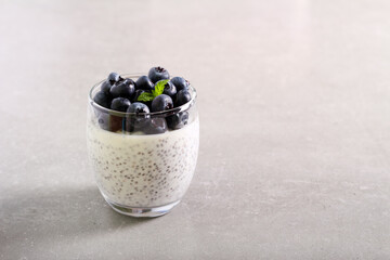 Chia seed pudding with blueberry topping