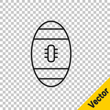 Black line American Football ball icon isolated on transparent background. Rugby ball icon. Team sport game symbol. Vector Illustration.