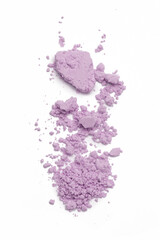 Purple cosmetic or make up powder samples isolated on white. 