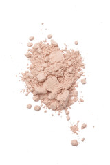 Beige cosmetic or make up powder isolated on white.