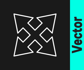 White line Road traffic sign. Signpost icon isolated on black background. Pointer symbol. Isolated street information sign. Direction sign. Vector Illustration.