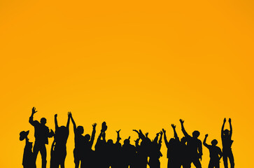 A lot of successful people with sunset background.