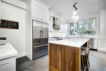New modern beautiful kitchen recently installed in a house in Westmount, Montreal