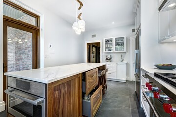 New modern beautiful kitchen recently installed in a house in Westmount, Montreal