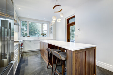 New modern beautiful kitchen recently installed in a house in Westmount, Montreal