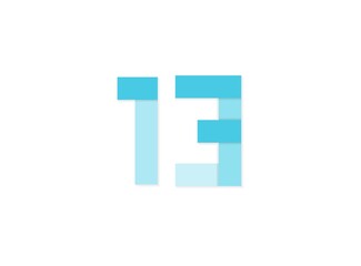 13 number, vector logo, paper cut desing font made of blue color tones .Isolated on white background. Eps10 illustration