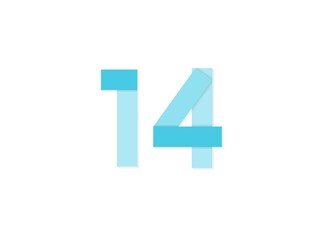 Obraz premium 14 number, vector logo, paper cut desing font made of blue color tones .Isolated on white background. Eps10 illustration