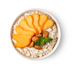 prepared oatmeal with fruits and nuts
