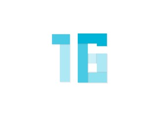 Fototapeta premium 16 number, vector logo, paper cut desing font made of blue color tones .Isolated on white background. Eps10 illustration