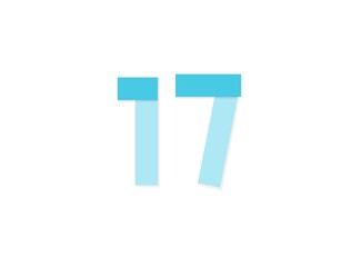 17 number, vector logo, paper cut desing font made of blue color tones .Isolated on white background. Eps10 illustration