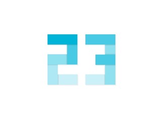 23 number, vector logo, paper cut desing font made of blue color tones .Isolated on white background. Eps10 illustration