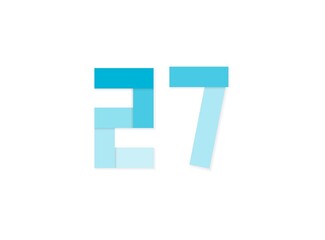 27 number, vector logo, paper cut desing font made of blue color tones .Isolated on white background. Eps10 illustration