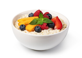prepared oatmeal with fruits and berries