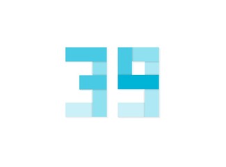 Fototapeta premium 39 number, vector logo, paper cut desing font made of blue color tones .Isolated on white background. Eps10 illustration