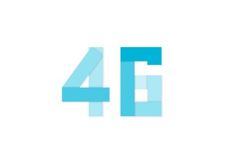 46 number, vector logo, paper cut desing font made of blue color tones .Isolated on white background. Eps10 illustration