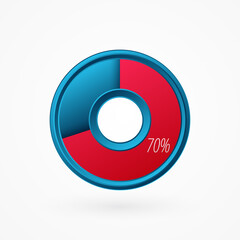 70 percent isolated pie chart. Percentage vector symbol, infographic blue red gradient icon. Circle sign for business, finance, web design, download, progress