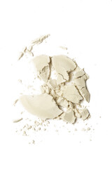 Green cosmetic or make up powder sample isolated on white. 
