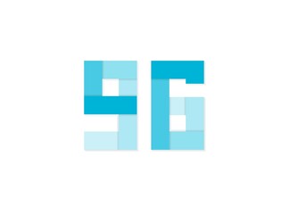 96 number, vector logo, paper cut desing font made of blue color tones .Isolated on white background. Eps10 illustration