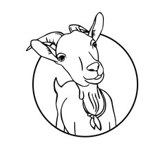 Vector sketch of a goat on white background. Hand drawn outline illustration. Isolated image. Can be used as logo or icon.