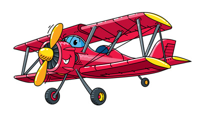 Funny biplane. Airplane vector illustration