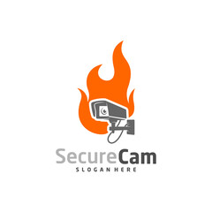 CCTV Camera with Fire icon logo design vector template, Concept Symbol