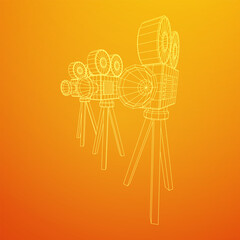 Polygonal camera projector. Movie time. Show film cinema festival concept.