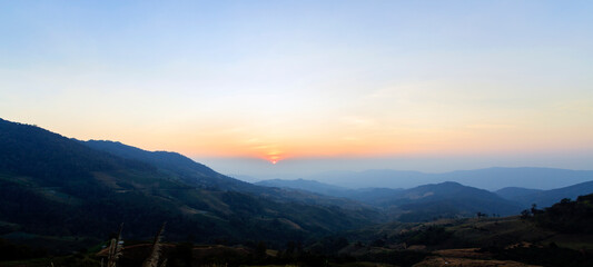 Fototapeta na wymiar Beautiful landscape in the morning of Phu Chi fa National Park. Chiang Rai Province, Thailand