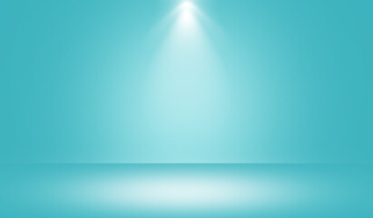 Empty space room of White stage with spot lighting in blue background.
