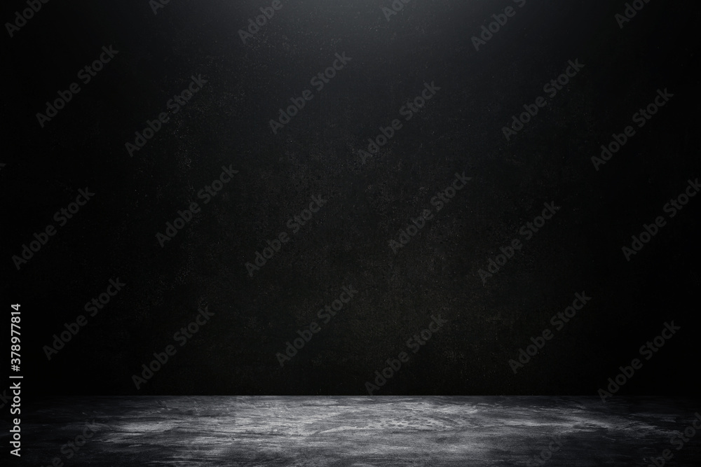 Wall mural abstract image of studio dark room concrete floor texture background with lighting effect.