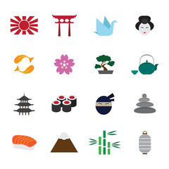 Japanese culture color flat icons