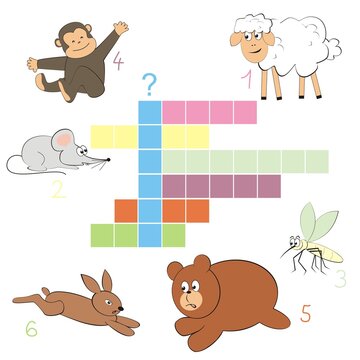Crossword, summer, vector illustration of animals