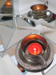 burning candle in the kitchen