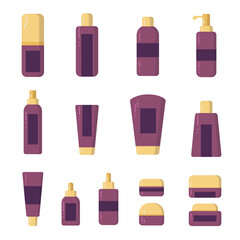 Set of stylish vector jars, tubes, bottles. Cosmetics and beauty.