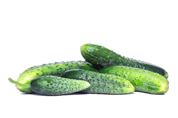 ripe green cucumbers isolated on a white background