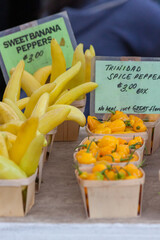 Banana Peppers and spice peppers at a farmer's market - 378982866